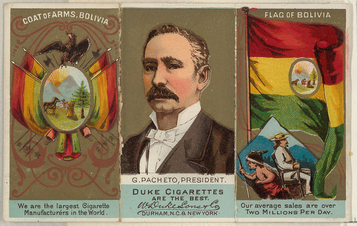 G. Pacheto, President of Bolivia, from the Rulers, Flags, and Coats of Arms series (N126-2) issued by W. Duke, Sons & Co., Issued by W. Duke, Sons &amp; Co. (New York and Durham, N.C.), Commercial color lithograph