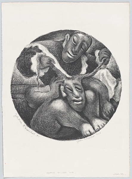 Tondo, Coiffure (woman arranging the hair of another), Jean Charlot (French, Paris 1898–1979 Honolulu, Hawaii), Lithograph on zinc 