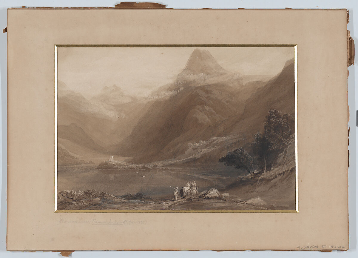 Llanberis Lake, North Wales, Samuel Jackson (British, Bristol 1794–1869 Clifton), Monochrome watercolor, heightened with white and scratching out 