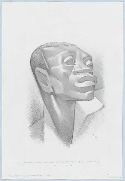 Head of a Black man after a figure in Charlot's mural done for the McDonough Georgia (Atlanta) post office, Jean Charlot (French, Paris 1898–1979 Honolulu, Hawaii), Lithograph on stone, proof 