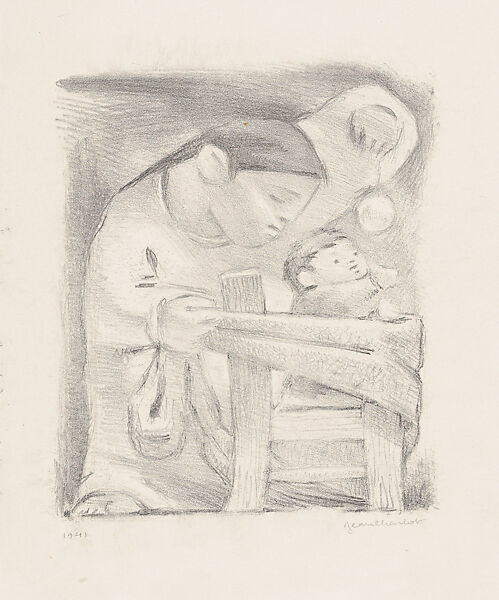 The Glass Ball; a mother playing with a child, Jean Charlot (French, Paris 1898–1979 Honolulu, Hawaii), Lithograph on stone, trial proof 