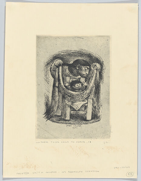 A mother securing a child in a chair, Jean Charlot (French, Paris 1898–1979 Honolulu, Hawaii), Etching and drypoint 