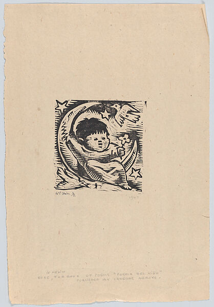 Child in Moon II: cover illustration for Atanasio Pérez Vargas, 'Poema del Niño', 1945, Jean Charlot (French, Paris 1898–1979 Honolulu, Hawaii), Woodcut, fourth state 