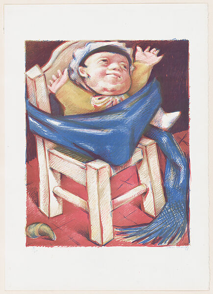 Baby in a high chair, Jean Charlot (French, Paris 1898–1979 Honolulu, Hawaii), Color lithograph on aluminum 