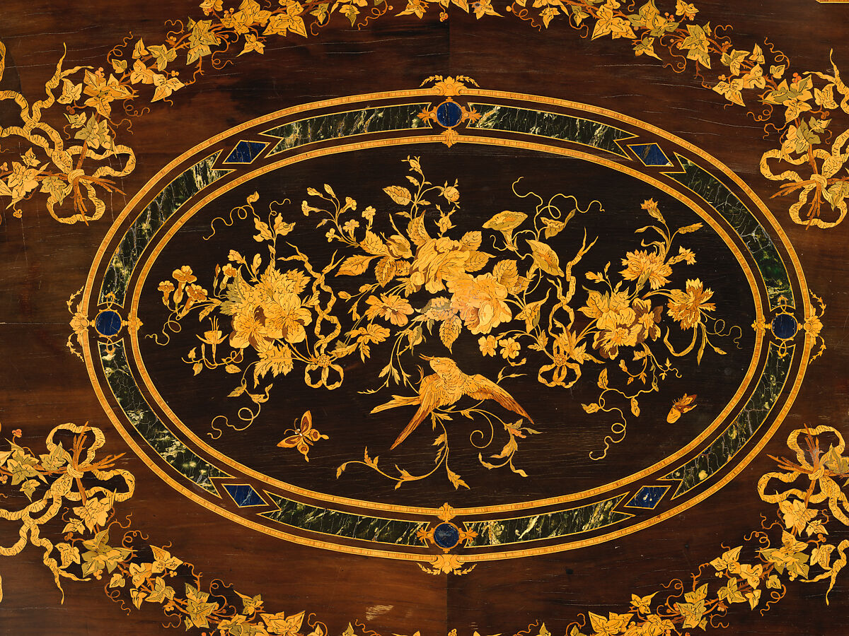 Center table, Gustave Herter (1830–1898), Rosewood, rosewood veneer, maple, burled wood, ash (secondary wood), brass, and scagliola, American