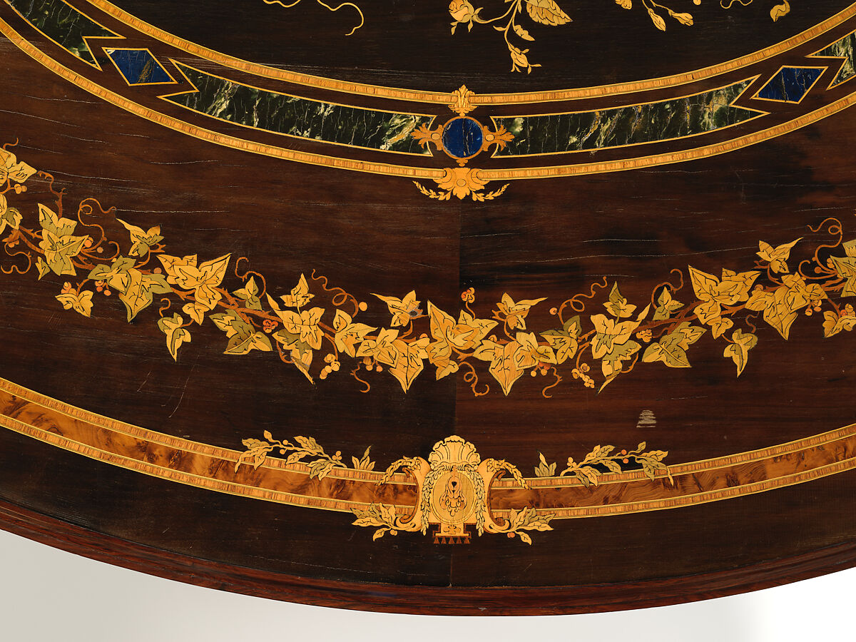 Center table, Gustave Herter (1830–1898), Rosewood, rosewood veneer, maple, burled wood, ash (secondary wood), brass, and scagliola, American