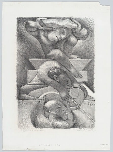 Three pyramid builders from Yucatan, Jean Charlot (French, Paris 1898–1979 Honolulu, Hawaii), Lithograph on stone 