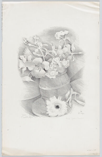 Flowers in a vase on a table, Jean Charlot (French, Paris 1898–1979 Honolulu, Hawaii), Lithograph on stone 