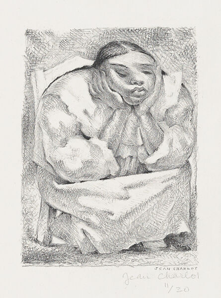 Luz Jiménez seated with her head in her hands, Jean Charlot (French, Paris 1898–1979 Honolulu, Hawaii), Lithograph on zinc 