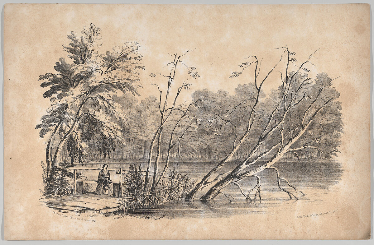 Sylvan Lake, Greenwood Cemetery, in: The New York Drawing Book, Containing a Series of Original Designs and Sketches of American Scenery, No. 2, Frances Flora Bond Palmer (American (born England), Leicester 1812–1876 New York), Lithograph 