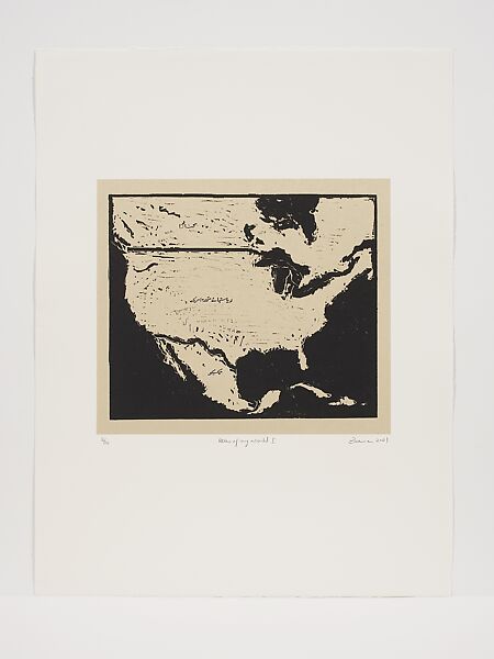 Atlas of My World (Six Works), Zarina (American, born Aligarh, India 1937–2020 London), Portfolio of 6 woodcuts with Urdu text printed in black on Indian handmade paper