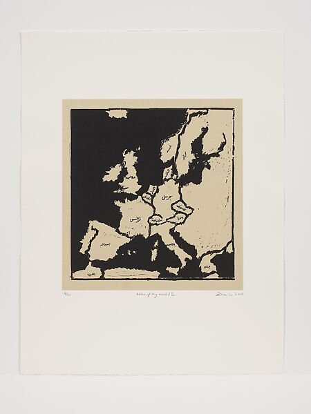 Atlas of My World (Six Works), Zarina (American, born Aligarh, India 1937–2020 London), Portfolio of 6 woodcuts with Urdu text printed in black on Indian handmade paper