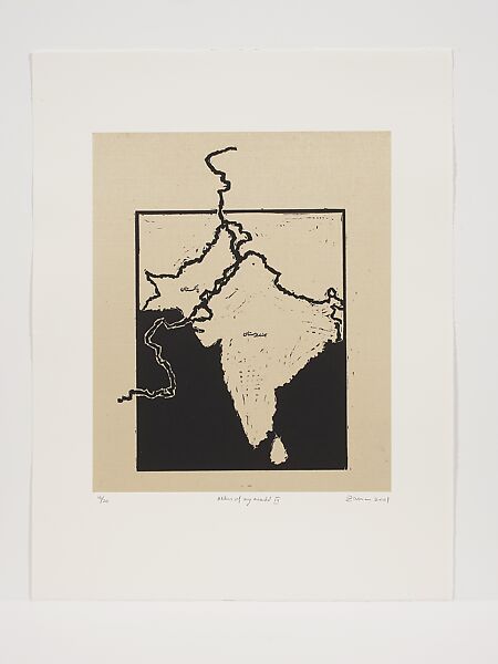 Atlas of My World (Six Works), Zarina (American, born Aligarh, India 1937–2020 London), Portfolio of 6 woodcuts with Urdu text printed in black on Indian handmade paper