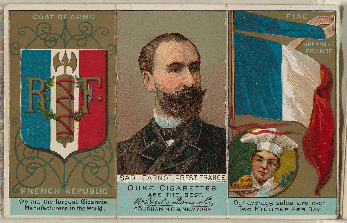 President Sadi-Carnot of France, from the Rulers, Flags, and Coats of Arms series (N126-2) issued by W. Duke, Sons & Co., Issued by W. Duke, Sons &amp; Co. (New York and Durham, N.C.), Commercial color lithograph