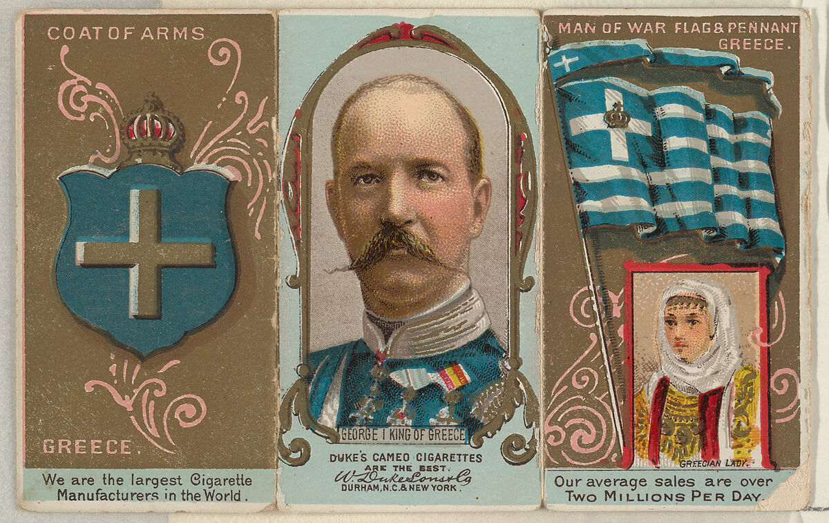 George I, King of Greece, from the Rulers, Flags, and Coats of Arms series (N126-2) issued by W. Duke, Sons & Co., Issued by W. Duke, Sons &amp; Co. (New York and Durham, N.C.), Commercial color lithograph