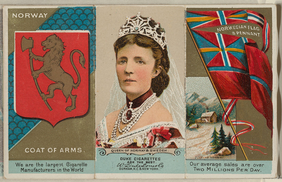 Queen of Norway and Sweden, from the Rulers, Flags, and Coats of Arms series (N126-2) issued by W. Duke, Sons & Co., Issued by W. Duke, Sons &amp; Co. (New York and Durham, N.C.), Commercial color lithograph