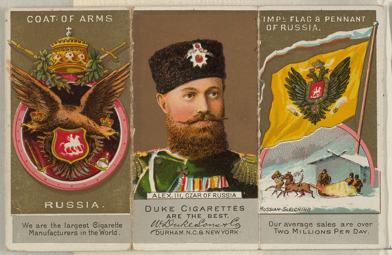 Alexander III, Czar of Russia, from the Rulers, Flags, and Coats of Arms series (N126-2) issued by W. Duke, Sons & Co., Issued by W. Duke, Sons &amp; Co. (New York and Durham, N.C.), Commercial color lithograph