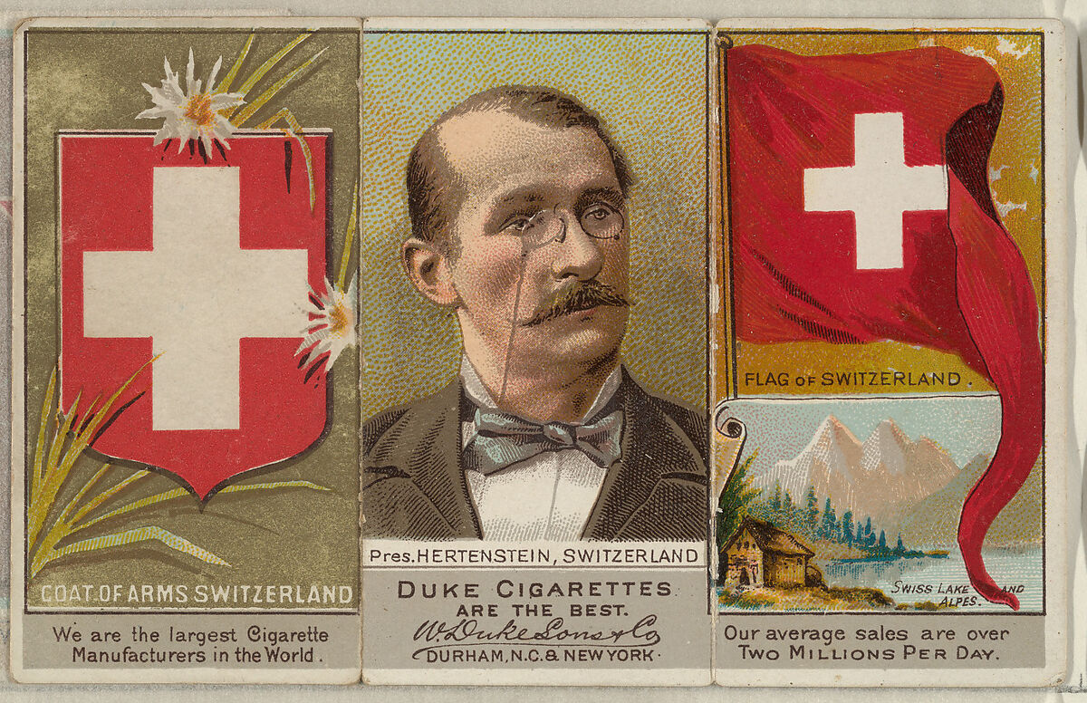 President Hertenstein of Switzerland, from the Rulers, Flags, and Coats of Arms series (N126-2) issued by W. Duke, Sons & Co., Issued by W. Duke, Sons &amp; Co. (New York and Durham, N.C.), Commercial color lithograph