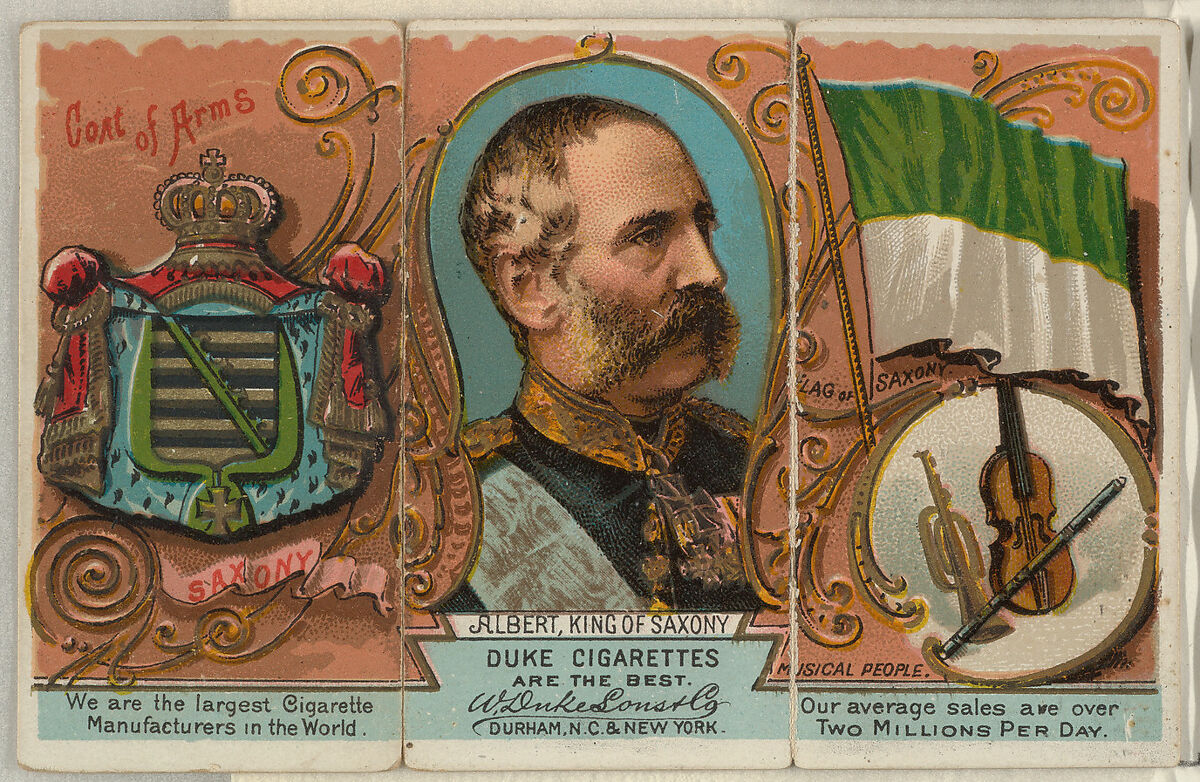 Albert, King of Saxony, from the Rulers, Flags, and Coats of Arms series (N126-2) issued by W. Duke, Sons & Co., Issued by W. Duke, Sons &amp; Co. (New York and Durham, N.C.), Commercial color lithograph