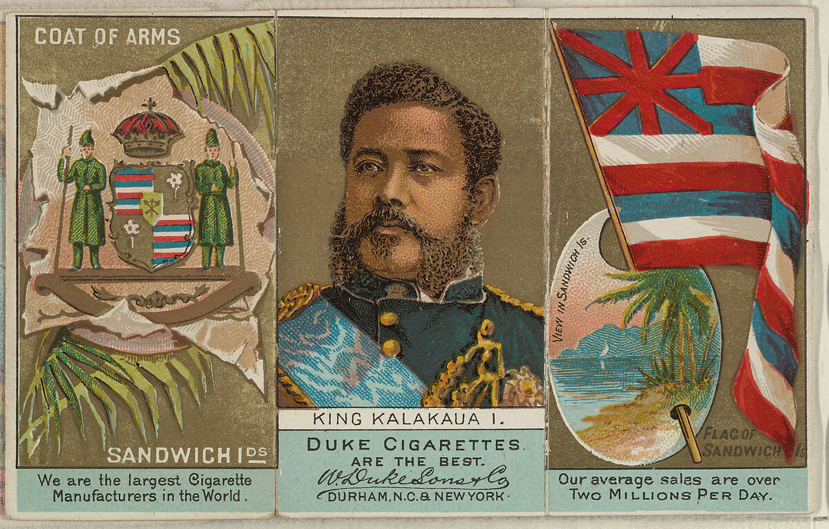 King Kalakaua I, Sandwich Islands, from the Rulers, Flags, and Coats of Arms series (N126-2) issued by W. Duke, Sons & Co., Issued by W. Duke, Sons &amp; Co. (New York and Durham, N.C.), Commercial color lithograph