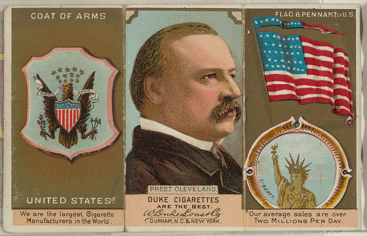 President Cleveland, United States, from the Rulers, Flags, and Coats of Arms series (N126-2) issued by W. Duke, Sons & Co., Issued by W. Duke, Sons &amp; Co. (New York and Durham, N.C.), Commercial color lithograph