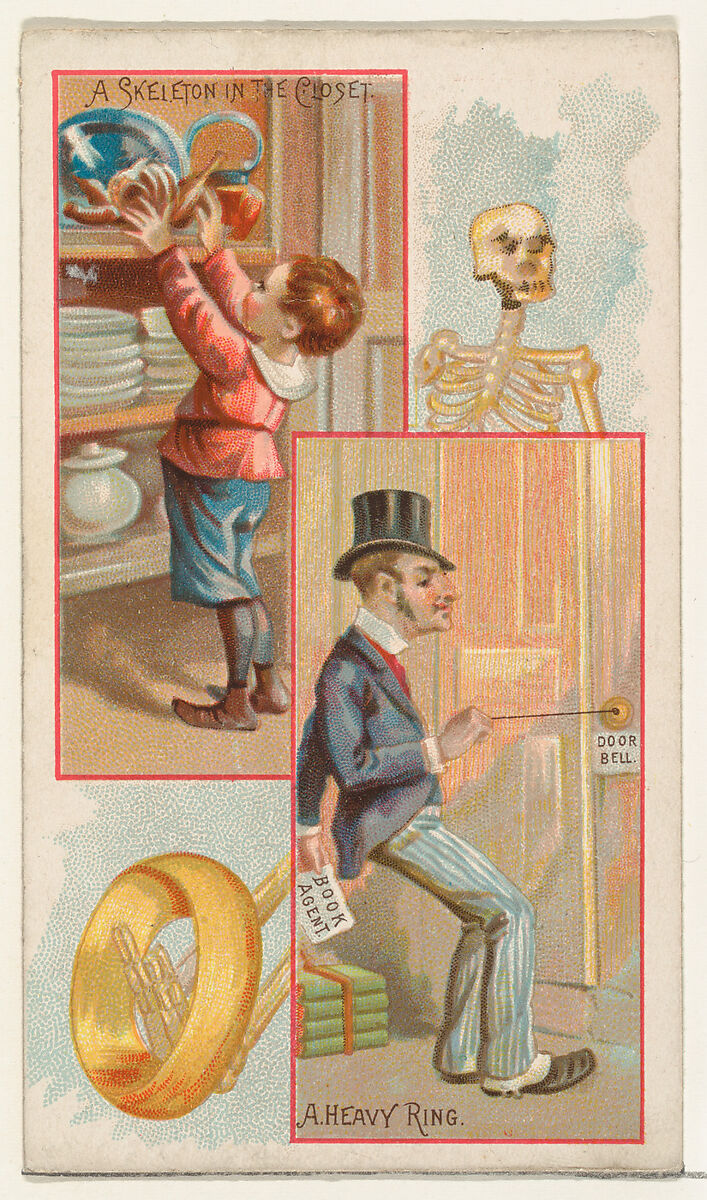A Skeleton in the Closet / A Heavy Ring, from the Jokes series (N118) issued by Duke Sons & Co. to promote Honest Long Cut Tobacco, Issued by W. Duke, Sons &amp; Co. (New York and Durham, N.C.), Commercial color lithograph 