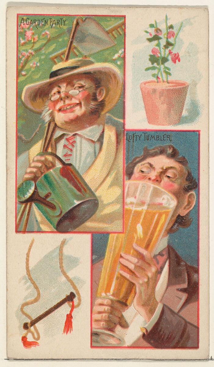 A Garden Party / Lofty Tumbler, from the Jokes series (N118) issued by Duke Sons & Co. to promote Honest Long Cut Tobacco, Issued by W. Duke, Sons &amp; Co. (New York and Durham, N.C.), Commercial color lithograph 