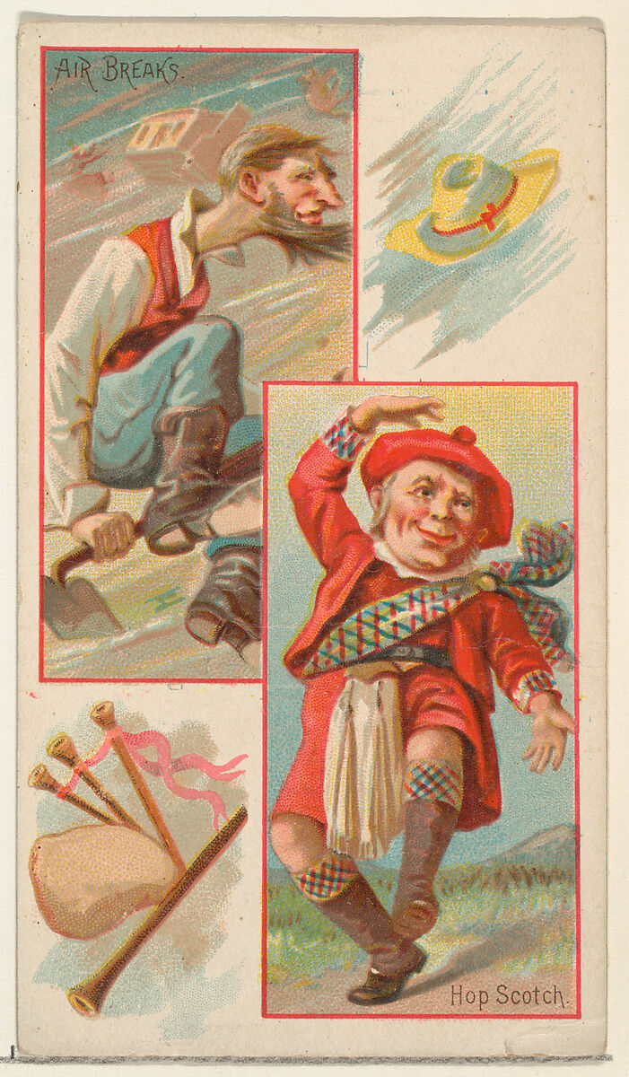 Air Breaks / Hop Scotch, from the Jokes series (N118) issued by Duke Sons & Co. to promote Honest Long Cut Tobacco, Issued by W. Duke, Sons &amp; Co. (New York and Durham, N.C.), Commercial color lithograph 