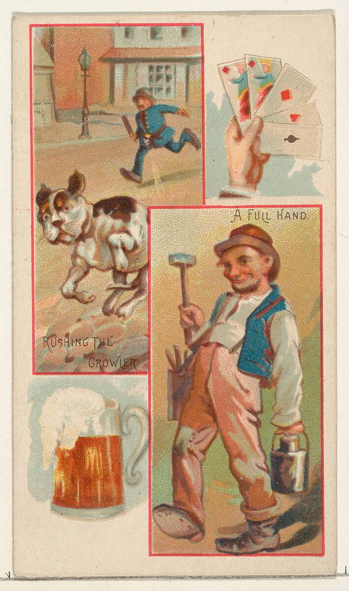 Rushing the Growler / A Full Hand, from the Jokes series (N118) issued by Duke Sons & Co. to promote Honest Long Cut Tobacco, Issued by W. Duke, Sons &amp; Co. (New York and Durham, N.C.), Commercial color lithograph