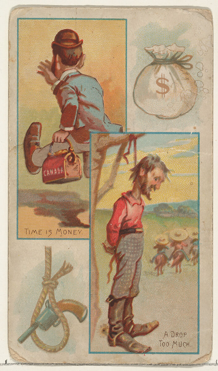 Time is Money / A Drop Too Much, from the Jokes series (N118) issued by Duke Sons & Co. to promote Honest Long Cut Tobacco, Issued by W. Duke, Sons &amp; Co. (New York and Durham, N.C.), Commercial color lithograph 