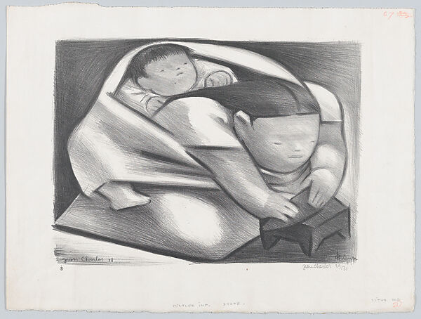 Rest and Work; a woman making a tortilla with a child on her back, Jean Charlot (French, Paris 1898–1979 Honolulu, Hawaii), Lithograph on stone 