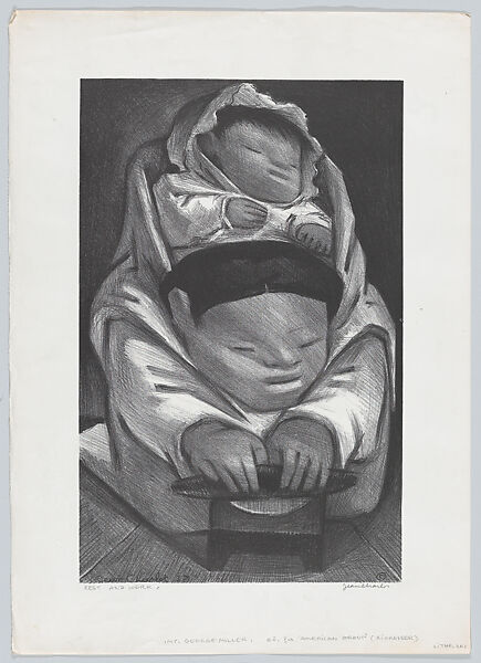 Rest and Work; a woman making a tortilla with a child on her back, Jean Charlot (French, Paris 1898–1979 Honolulu, Hawaii), Lithograph on stone 