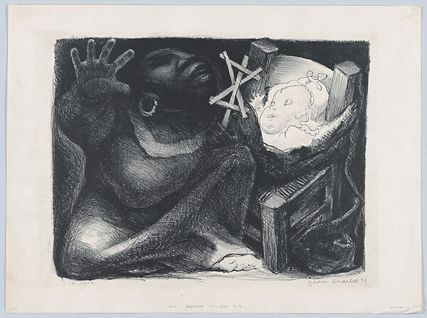 La Nana: a woman at left playing with a child, Jean Charlot (French, Paris 1898–1979 Honolulu, Hawaii), Lithograph on zinc 