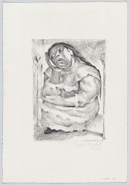 Luz Jiménez seated turned to her right, Jean Charlot (French, Paris 1898–1979 Honolulu, Hawaii), Lithograph on zinc 