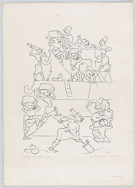 Maya builders, Jean Charlot (French, Paris 1898–1979 Honolulu, Hawaii), Lithograph on zinc, unique proof 