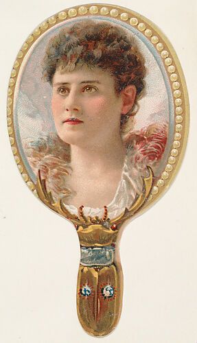 Hand mirror with woman in feathered collar, from the Novelties series (N122) issued by Gail & Ax Tobacco to promote Navy Long Cut