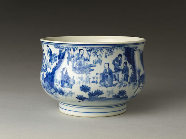 Censer decorated with the Seven Sages of the Bamboo Grove, Porcelain painted in underglaze cobalt blue (Jingdezhen ware), China