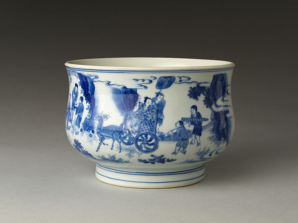 Censer decorated with the Seven Sages of the Bamboo Grove, Porcelain painted in underglaze cobalt blue (Jingdezhen ware), China