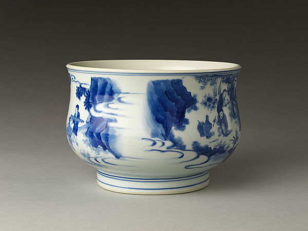 Censer decorated with the Seven Sages of the Bamboo Grove, Porcelain painted in underglaze cobalt blue (Jingdezhen ware), China