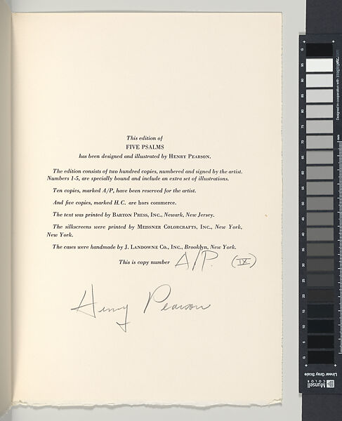Five Psalms, Henry Pearson (American, Kinston, North Carolina 1914–2006 New York), Suite of five screenprints