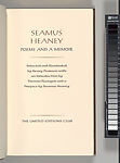 Seamus Heaney Poems and a Memoir (book) and eight engraving plates, Henry Pearson (American, Kinston, North Carolina 1914–2006 New York), Book with engravings; eight engraving plates
