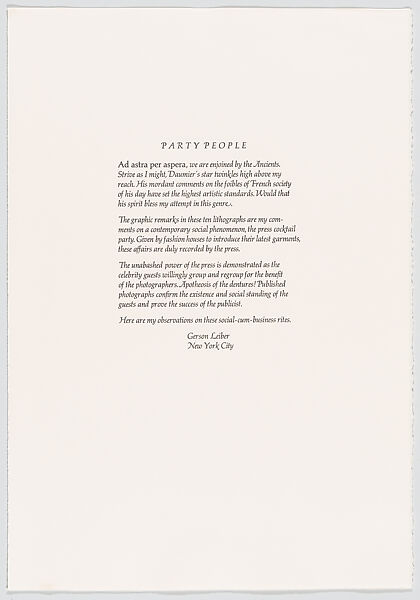 Party People, Gerson Leiber (American, Brooklyn 1921–2018), Portfolio of ten lithographs