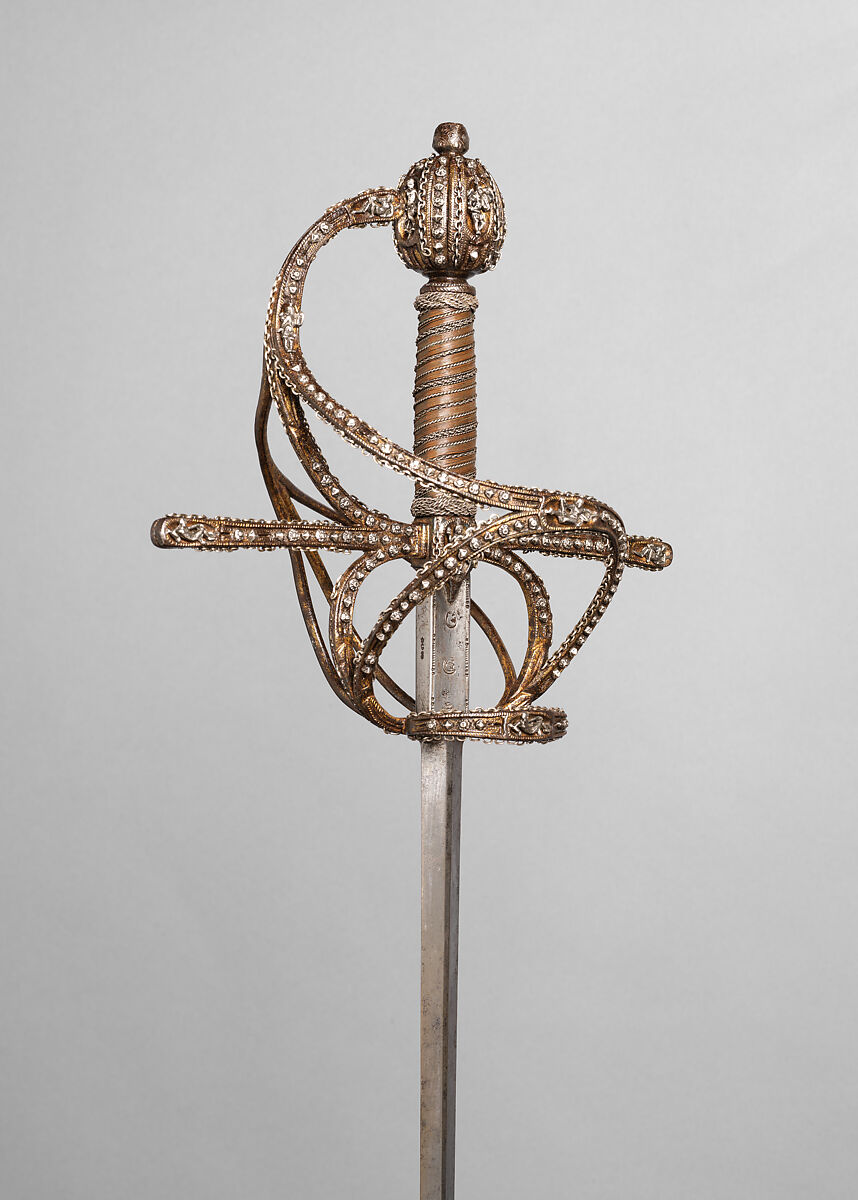 Rapier, Steel, iron, silver, gold, copper alloy, wood, probably Italian