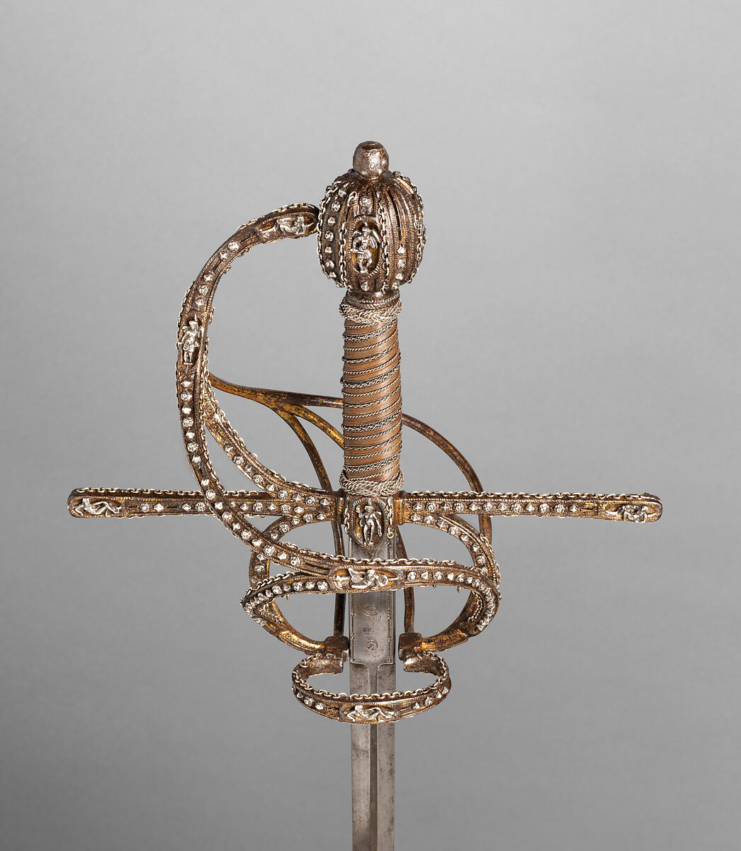 Rapier, Steel, iron, silver, gold, copper alloy, wood, probably Italian