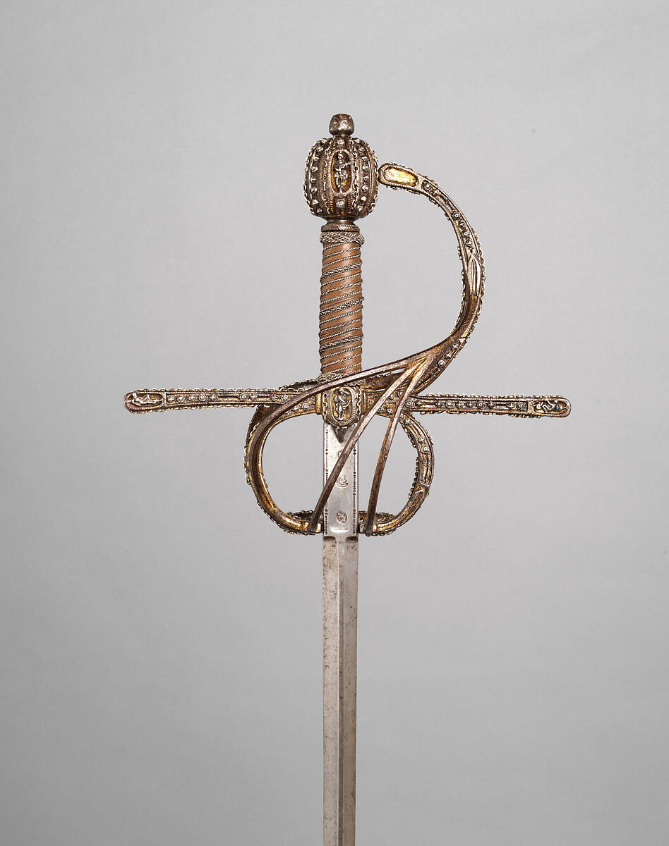 Rapier, Steel, iron, silver, gold, copper alloy, wood, probably Italian