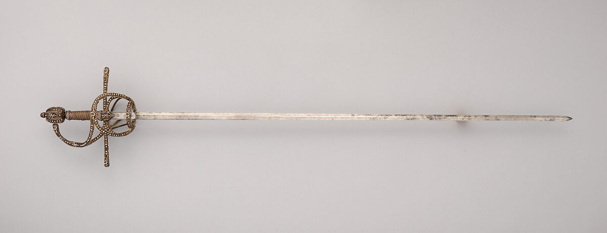 Rapier, Steel, iron, silver, gold, copper alloy, wood, probably Italian