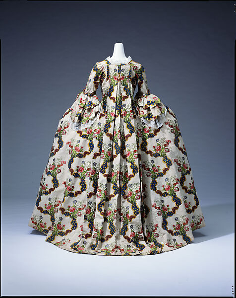 Dress (grande robe à la française), Silk brocade (woven 1760s), French 