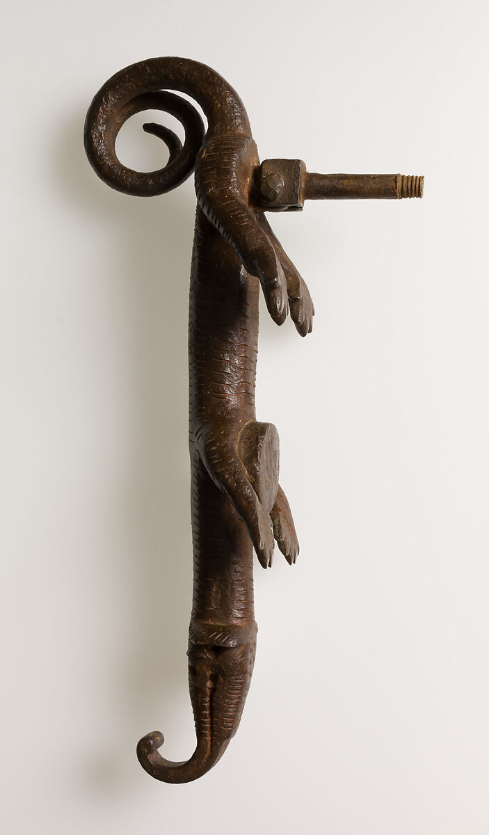 Door knocker in the shape of a lizard-like creature, Wrought iron, Spanish