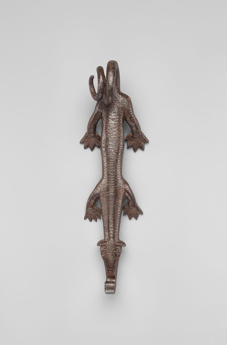 Door knocker in the shape of a lizard-like creature, Wrought iron, Spanish