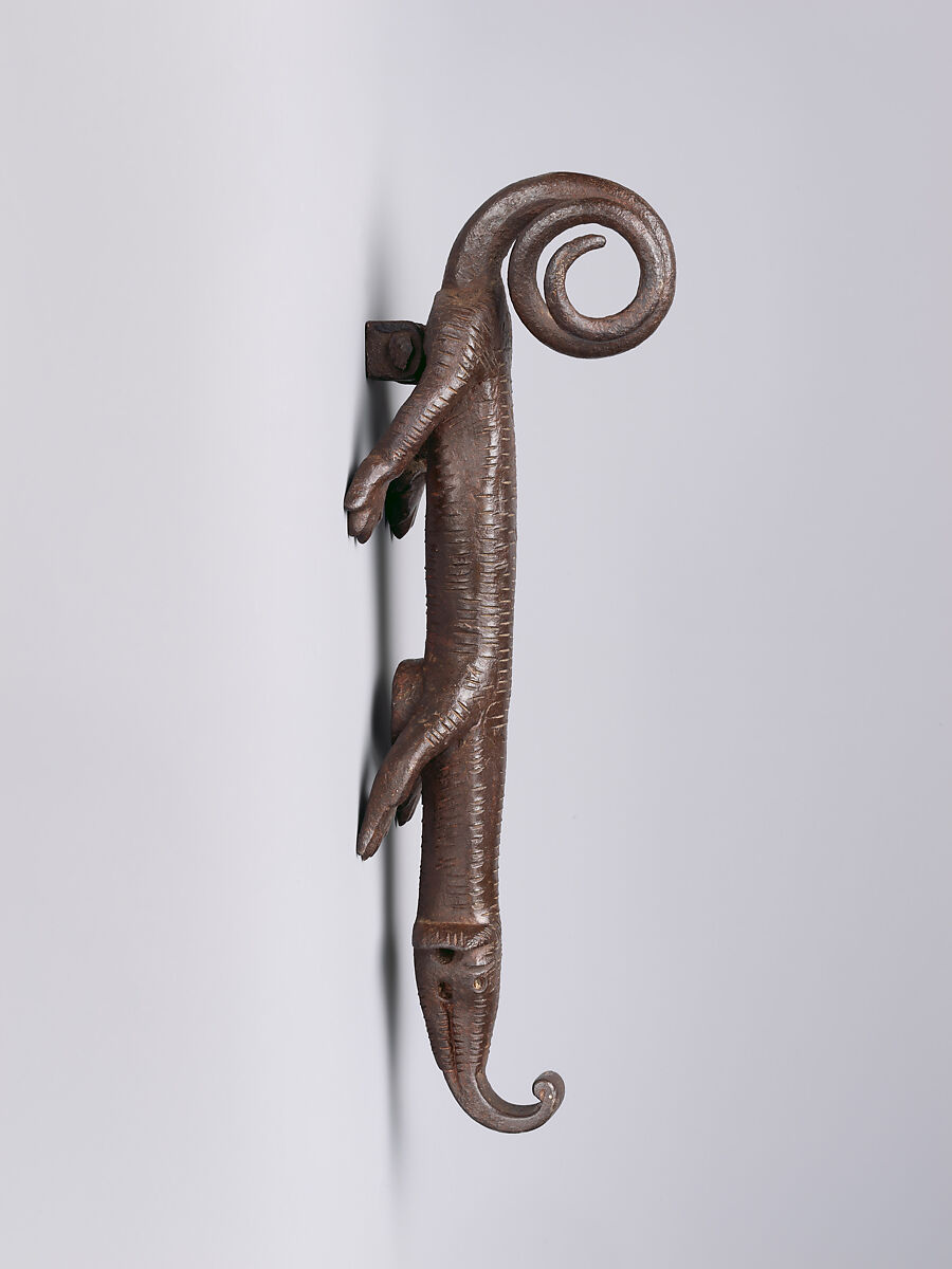 Door knocker in the shape of a lizard-like creature, Wrought iron, Spanish